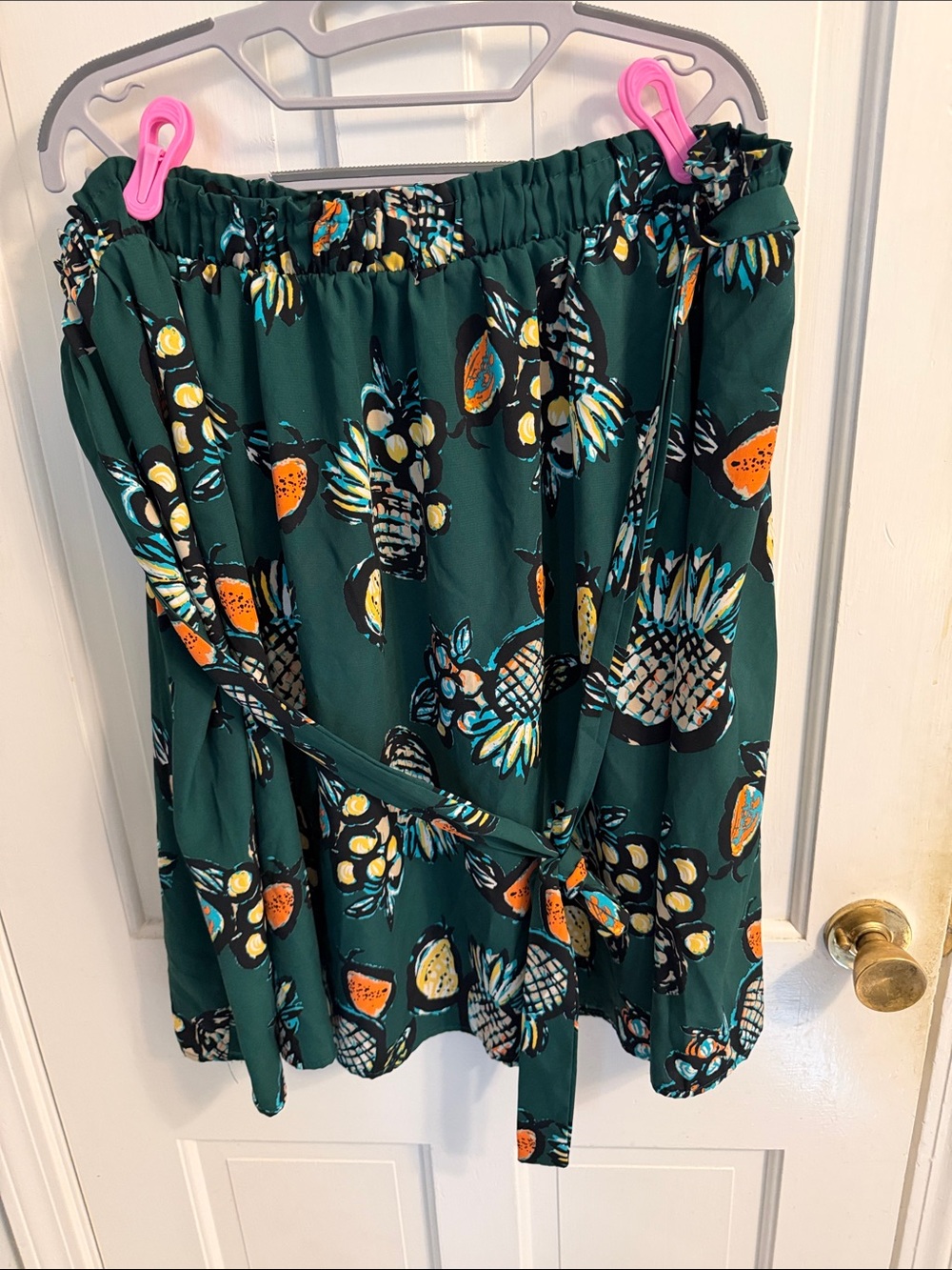 Women’s 3x Green Tropical Pineapple Print Elastic Waist Skirt